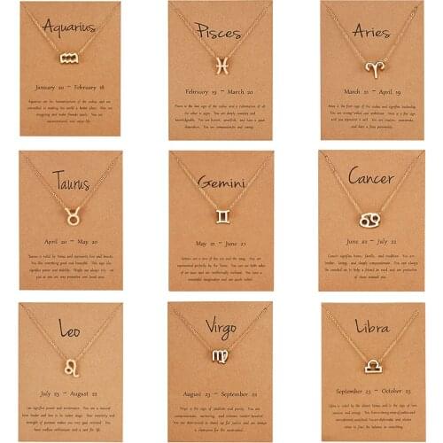 Rinhoo New Style 12 Constellation Pendant Necklace With Card Zodiac Sign Gold Necklace Women Men Birthday Jewelry Gifts
