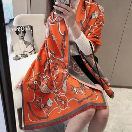Luxury brand Winter Scarf Women Soft Cashmere Warm Pashmina Foulard Carriage Print Scarves Wraps Thick Shawls Bufanda Stoles