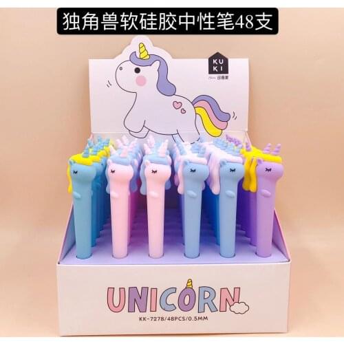 48pcs Gel Pens unicorn black colored kawaii gel-ink pens pens for writing Cute stationery office school supplies 0.5mm