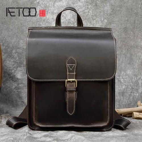 AETOO Mens backpack, first layer cowhide mens backpack, crazy horse leather retro backpack