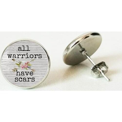 All WARRI have SCARS CHARM Stud earring,gift for her,Cancer survivor,Warrior charm,with arrow charm
