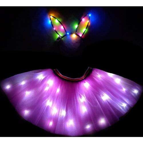 Light Up Girls Clothes Shiny Star Tutu LED Skirt Set Princess Party Tutus Tulle Pettiskirt Children Ballet led tron Dance Wear