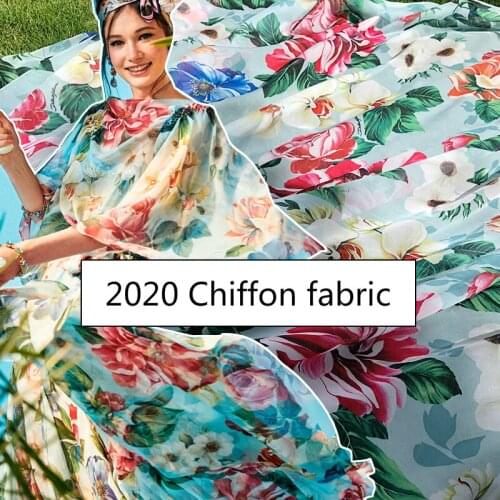 Thin chiffon polyester fabric cloth meter material peony printed shirt dress sewing diy handmade shirt scarf fabric