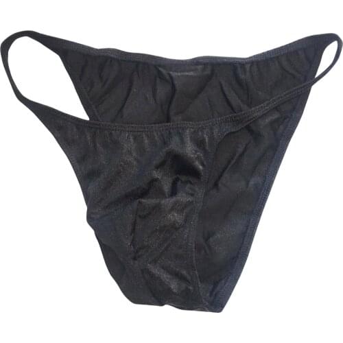 Sexy Men Briefs Solid Striped Underpants Mens Cueca Bikini String Narrow Shiny Swimsuit Fabric Gay Mens Underwear