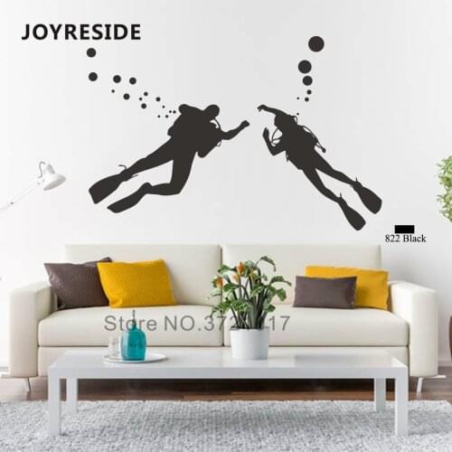 JOYRESIDE Scuba Diver Diving Wall Sticker Decals Ocean Sea Vinyl Decor Kids Boys Girls Room Bathroom Interior Design Mural A1269