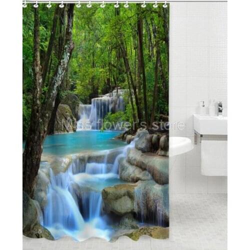 Wonders Waterfalls Nature Scenery Pattern Shower Curtain Bathroom Waterproof Mildewproof Polyester Fabric With 12 Hooks 71 Inch