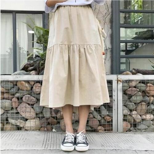 Japan Style Women 2020 Summer Solid Cotton And Linen Skirt Ruffles Casual Loose All-Match Skirt Vestido Plus Size Skirt M-7XL