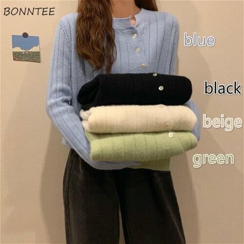 Sweaters Women Chic Design Lovely Soft Loose All-match Knitwear Spring Aesthetic Simple Cardigans Cropped Casual Solid Artistic