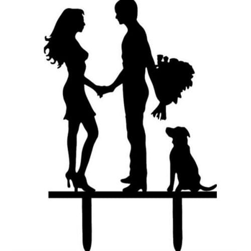 100pcs/lot Creative lovers with a dog design Acrylic wedding cake inserted card Wedding Cake Topper Party Cake Decorations