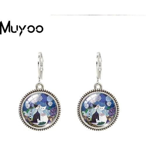 2019 New Colorful Cats Family Dangle Earring Cute Cat Vintage Earring Animal Paintings Jewelry Earring