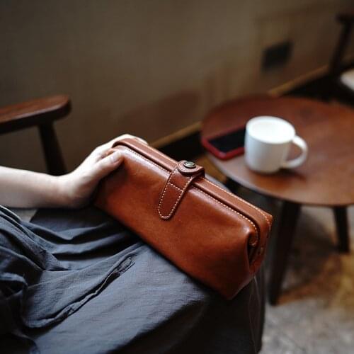 2021 New Ladies Cowhide Clutch Bag Stationery Cosmetics Storage Bag Large Capacity Mobile Phone Bag Key Coin Purse Wallet Women