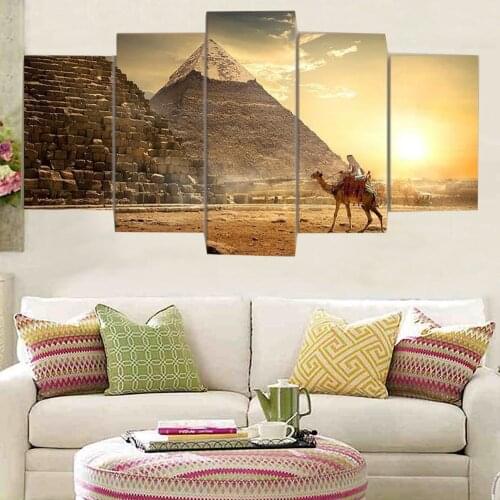 5 Piece Wall Art Canvas Painting Camel Pyramid Image Landscape Interior Decoration Modern Posters and Prints Home Decor