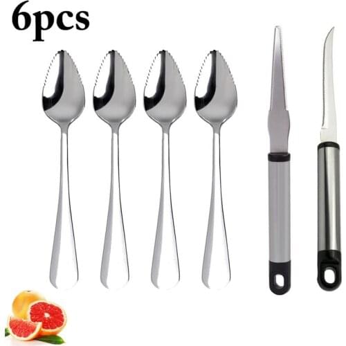 6 Pcs/Set Fruit Spoon Multi-Purpose Fruit Melon Spoon Stainless Steel Grapefruit Cutter Grapefruit Peeler Kitchen Gadgets