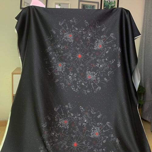 White waxberry 140cm 150g/m Black constellation positioning silk polyester fabric clothes Garment sewing materials Free shipping