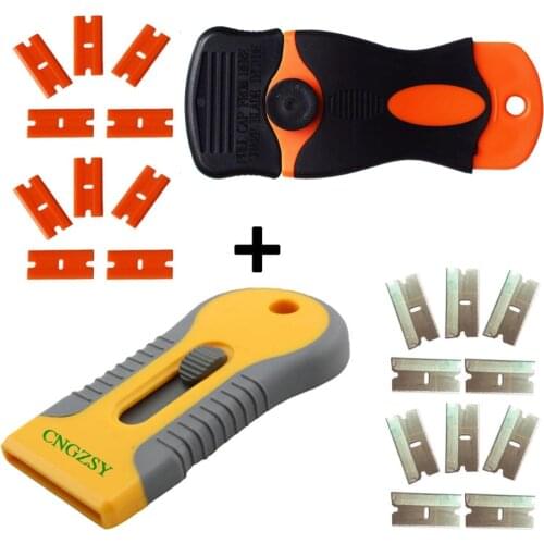 Safety Scraper Retractable Thumbscrew Knife Plastic Steel Razor Blades Double Edged Glue Removing Squeegee Wrap Clean Tools K57A