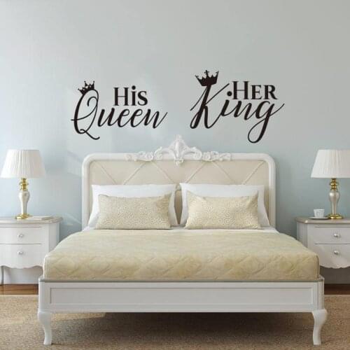 Large Crown His Queen Her King Wall Sticker Bedroom Bathroom Couple Wedding Quote Wall Decal Vinyl Home Decor