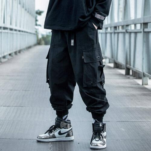 Black Cargo Pants Men Hip Hop Loose Pants Mens Autumn Harem Pant Streetwear Harajuku Jogger Sweatpant Cotton Trousers Male Pants