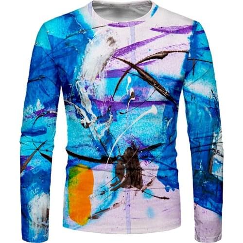 Color Graffiti Long Sleeve T shirt Streetwear 3D t-shirt men Scribble Spring Autumn rainbow Harajuku Unique Tee shirt homme
