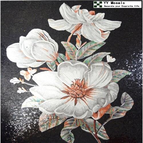 Elegant Beautiful White Camellia Flower Glass Mosaic Mural Custom Art Painting for Office or Family Wall Decoration Living room