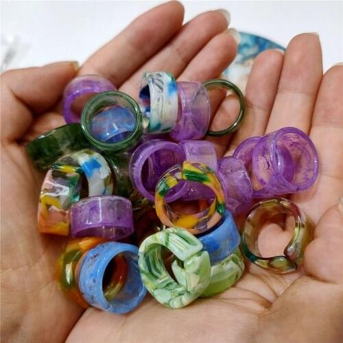 Korea 2021 Chic Colorful Transparent Resin Acrylic Rings Hot Morandi Color Women Party aesthetic Jewelry Ring Set