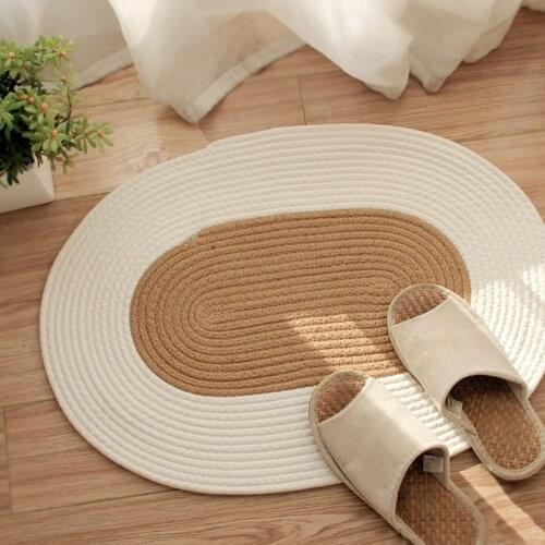 Japan Style Hand-woven Rug Carpet Jute Cotton Patchwork Doormat Coffee Table Mat Bedroom Bedside Entrance Floor Mats Rugs