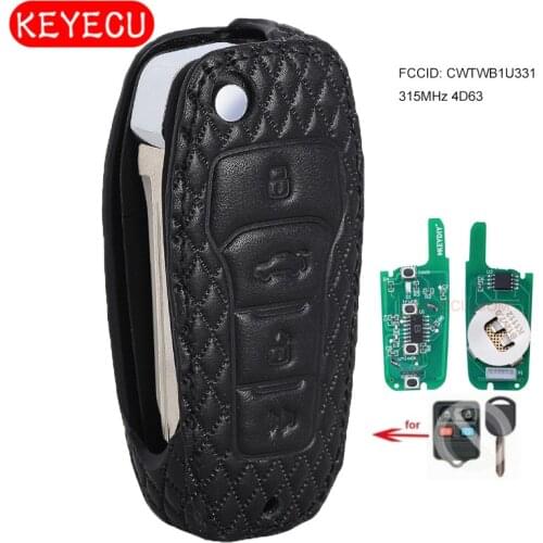 KEYECU Leather Case Upgraded Replacement Flip Remote Key 315MHz 4D63 80BIT Chip for Ford Lincoln Mercury FCC: CWTWB1U331