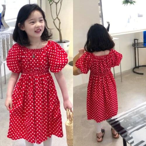 Girls Summer Dress Polka Dot Dress Summer Girls Puff Sleeve Dress Korean Style Baby Kids Clothes ChildrenS Clothing