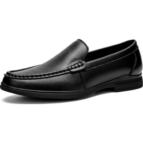 Mens Leather Shoes Spring and Autumn Casual Sheepskin Beanie Shoes Round Toe Caps Non-slip Wear-resistant Lazy Shoes