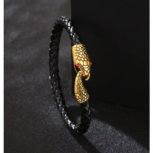 Mens Fashion Leather Bracelet Couple Snake Head Popular All-Match Open Jewelry Accessories Party Bracelet