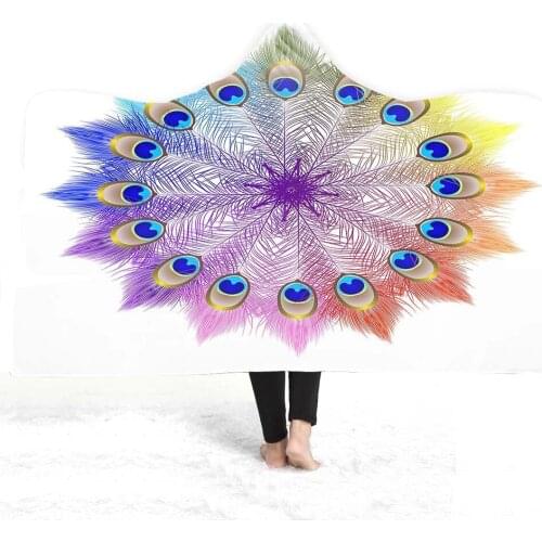 Mandala Print Hooded Blanket Adult Kids Wool Winter Warm Sofa Back To School Home Travel Picnic Carrying Wearable Blanket