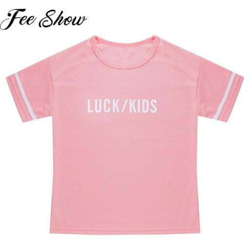 Unisex Girls Boys Pure Color Breathable Net Casual T-shirt Top Round Neck Short Sleeves Letters Print Sport Tops Kids T-Shirts