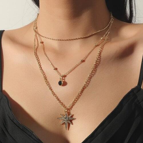 ORNAPEADIA Gold Layered Necklaces for Women Girls Fashion Star Shaped Pendant Chain Female Light Crystal Punk Snake Bone Chain