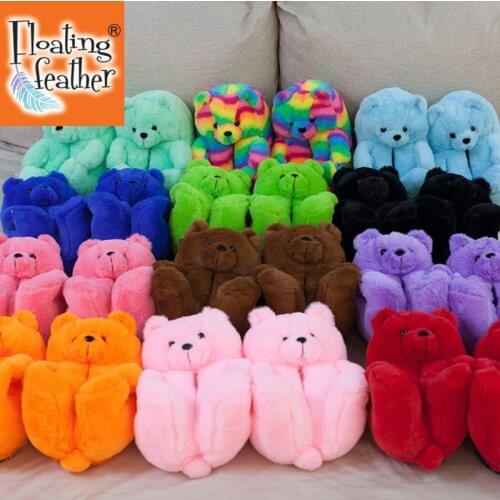 Plush Teddy Bear House Slippers Brown Women Home Indoor Soft Anti-slip Faux Fur Cute Fluffy home slippers Women Winter Warm Shoe
