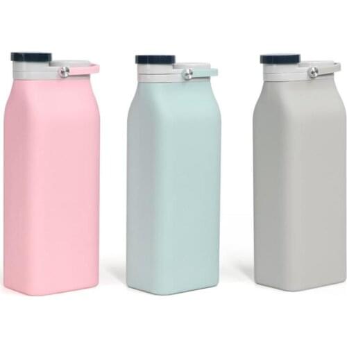 600ML Portable Collapsible Milk Bottle with Lid Foldable Drinking Water Bottle Large Capacity Outdoor Silicone Folding Water Bot