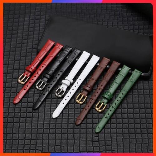PEIYI Genuine Leather Strap Black Red Blue Replacement Belt For Small Dial Lady Small Size Cow Leather Wristband 6mm 8mm 10mm