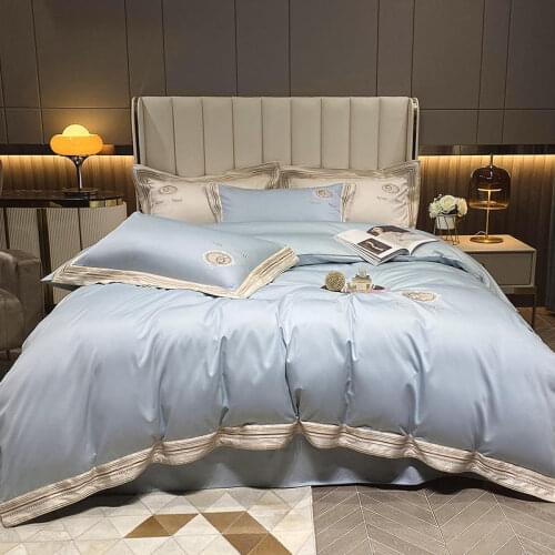 Luxury Egyptian Cotton Embroidery Wedding Duvet Cover Fitted Bed Sheet Bedspread Pillowcases Soft Princess Bedding Set 2021