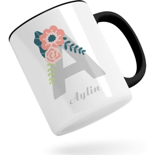 Personalized Letter and Name Design Black Mug Bardak-3