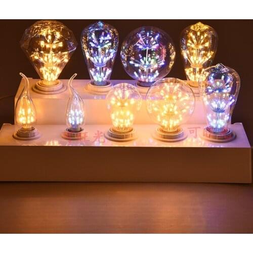 LED decorative light bulb E27 big screw home colorful flash color starry fire column silver flower creative light source