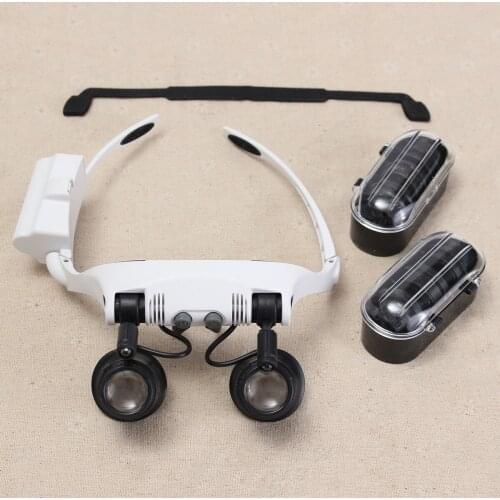 10X 15X 20X 25X Portable Head Wearing Magnifying Glass LED Double Eye Repair Magnifier Loupe Glasses With 5 Pcs Lenses LED Lamp