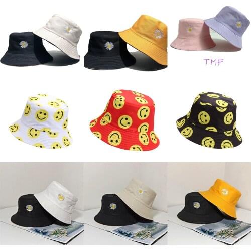 Spring Women Bucket Fishing Hats Sunscreen Sun Cap Little Daisies Double-sided Wear Spring Lady Fisherman Hat