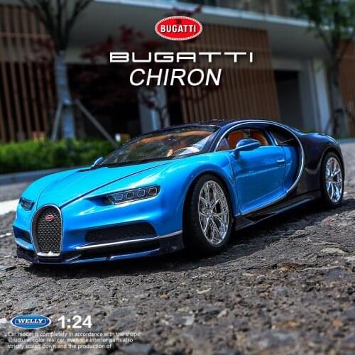 Welly 1:24 Bugatti chiron blue car alloy car model simulation car decoration collection gift toy Die casting model boy toy