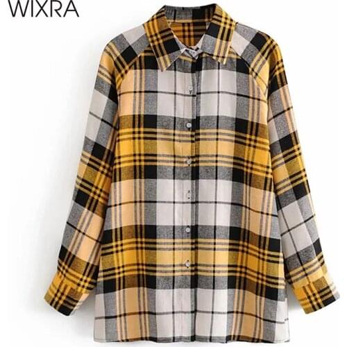 Wixra Spring New Fashion Casual Plaid Blouses Womens Classic Checked Flannel Shirts Female Long Sleeve Autumn Tops