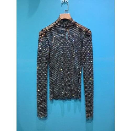 WK081030 women Diamonds full Tops & Tees 2020 Runway Luxury famous Brand European Design party style T-Shirts Womens Clothing