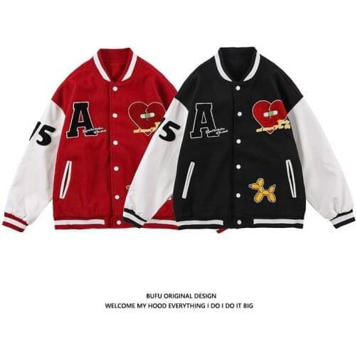 Embroidered Jacket Women Retro Hip Hop American Coat Street Baseball Uniforms Men and Women Embroidery Lovers Autumn Jacket