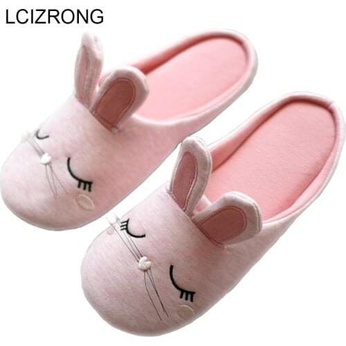 LCIZRONG Hot Sale 2018 Winter Cute Rabbit Women Home Slippers Woman 36-41 Size Floor Shoes Warm Soft Non-slip House Slippers