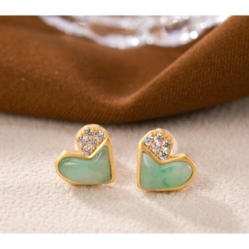 Natural Myanmar green jade earrings with 925 sterling silver earrings jewelry earrings for women gold earrings