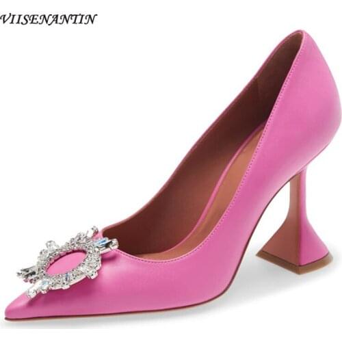 Pink Fashion Temperament Pointed Shallow Mouth Rhinestones Sunflower Single Shoes Banquet Wine Glasses with High Heels Women