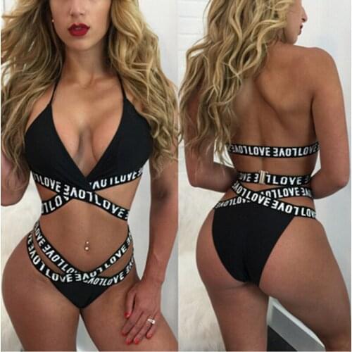 Women Ladies Sexy LOVE Letter Push Up Padded Swimming Suit Beachwear Mono 2020 Summer