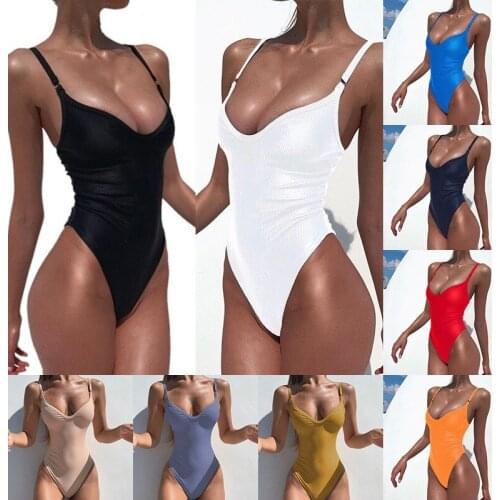Sexy Solid One Piece Swimsuit Women Swimwear Bodysuit Swimsuit Female Push Up High Waist Bathing Suits Beach Wear 2021 Summer