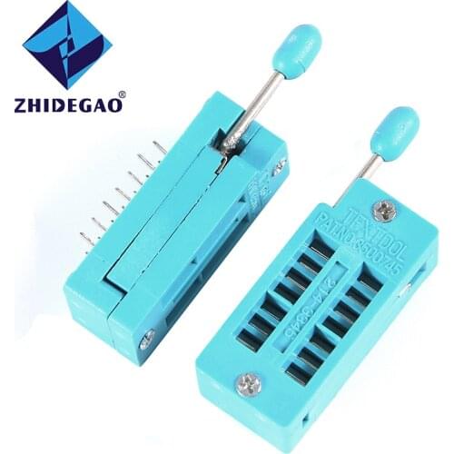 ZHIDEGAO 2pcs/lot 14 P Pin 2.54MM Pitch Green DIP Universal ZIF IC Socket Test Solder Type IC lock seat